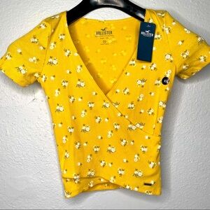 Hollister Yellow Floral Crisscross XS Top Babydoll Blouse Crop Top Cowgirl …
